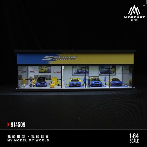Hộp trưng bày mô phỏng Garage SPOON có đèn - mica bảo vệ tỉ lệ 1:64 MoreArt MO914509