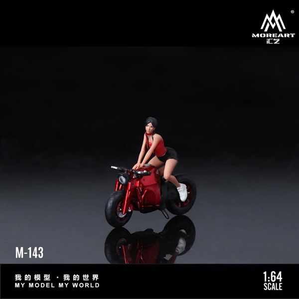 Mô hình nhân vật figure và xe mô tô Short Tail Transparent Redtỉ lệ 1:64 MoreArt MO222143