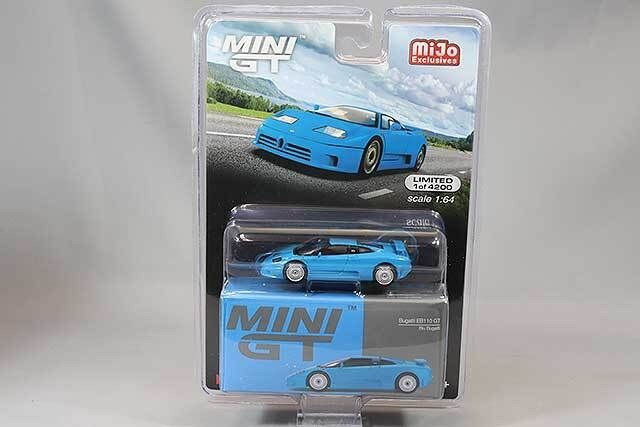 Mô hình xe ô tô Bugatti EB110 GT Blue sky bản card tỉ lệ 1:64 MiniGT MGT00644