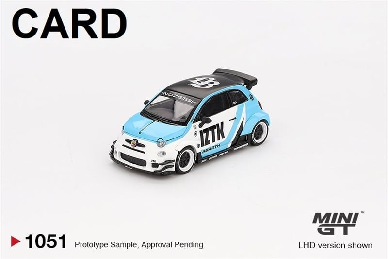 Mô hình xe Abarth 595 LB-WORKS x Abas Works IZTK card tỉ lệ 1:64 MiniGT MGT01051-BL