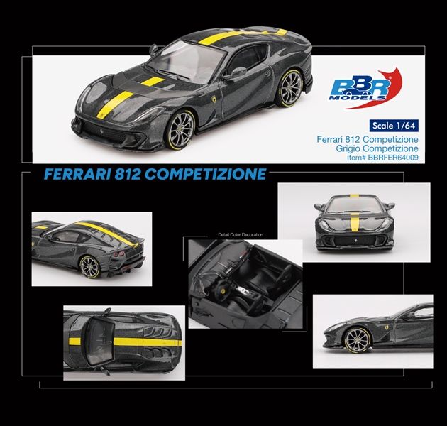Mô hình xe Ferrari 812 Competizione Grigio Competizione tỉ lệ 1:64 BBR model BBRFER64009
