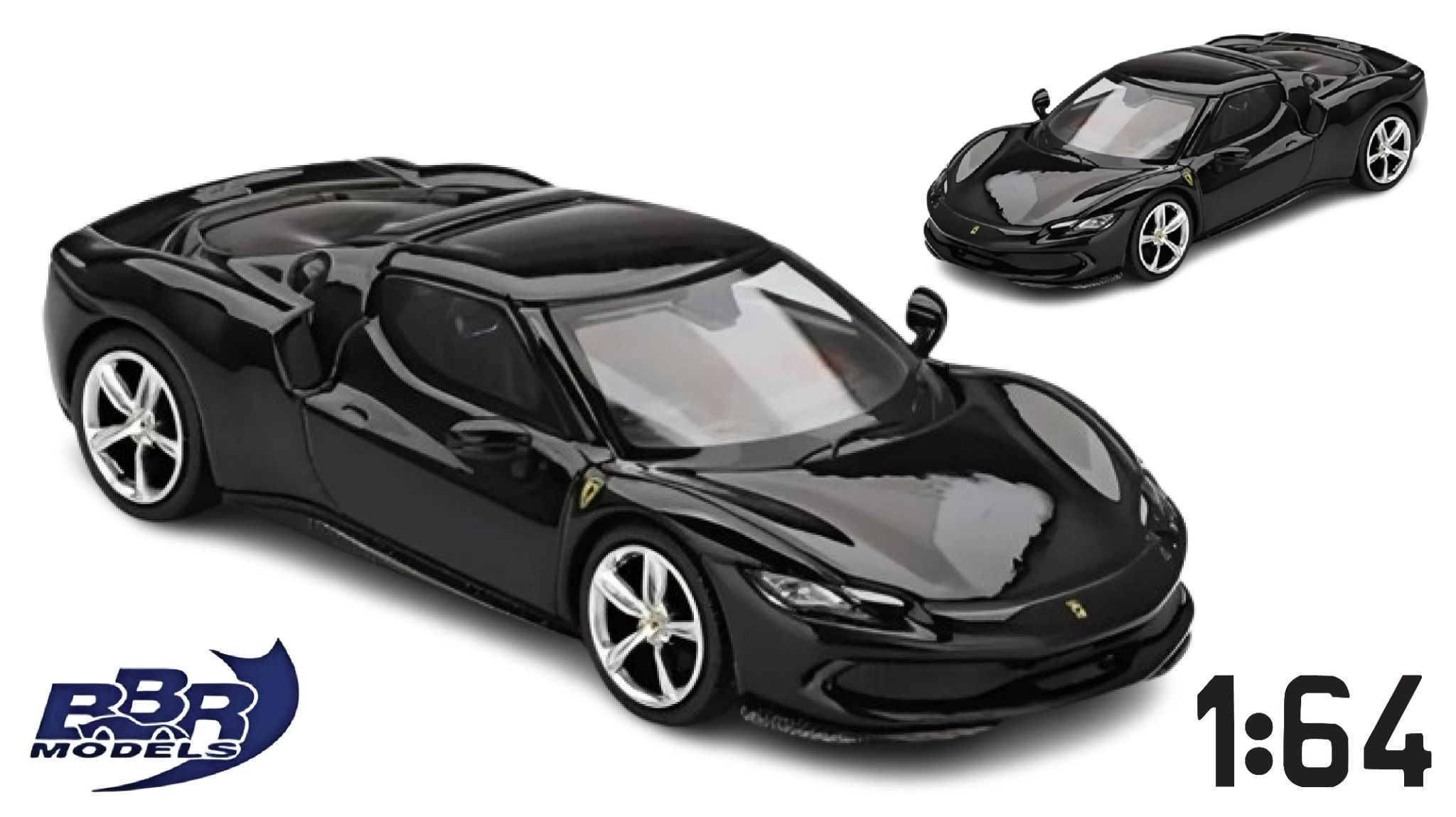 Mô hình xe Ferrari 296 GTB Nero Daytona tỉ lệ 1:64 BBR model BBRFER64003