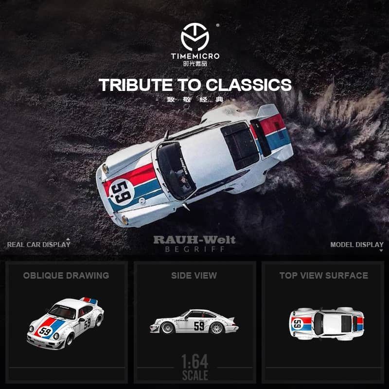 Mô hình xe Porsche Rauth Welt RWB 964 Brumos Racing 59 white tỉ lệ 1:64 Time micro