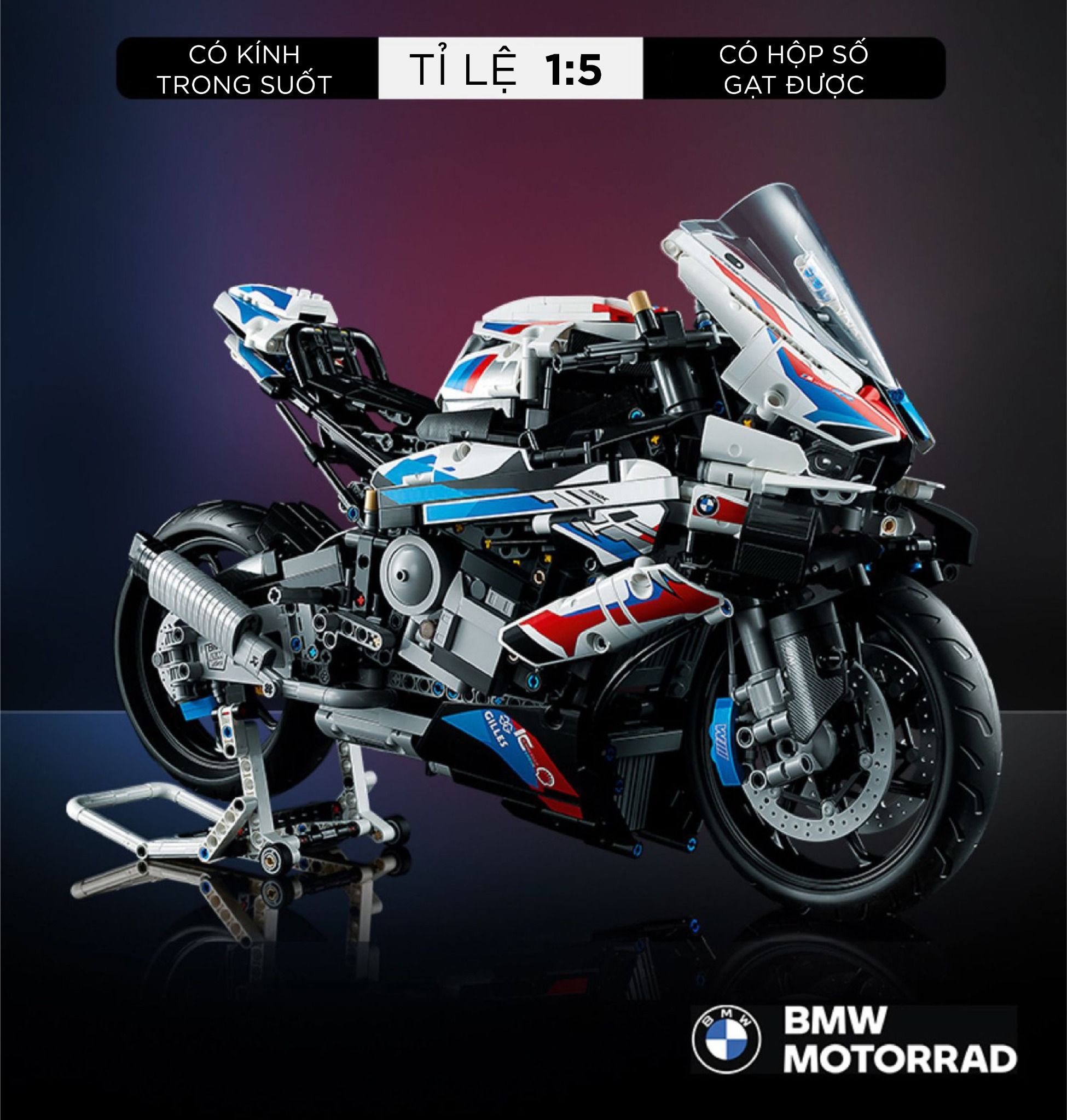  Mô hình xe mô tô lắp ghép BMW M1000RR Technic 1920 pcs tỉ lệ 1:5 LG001 