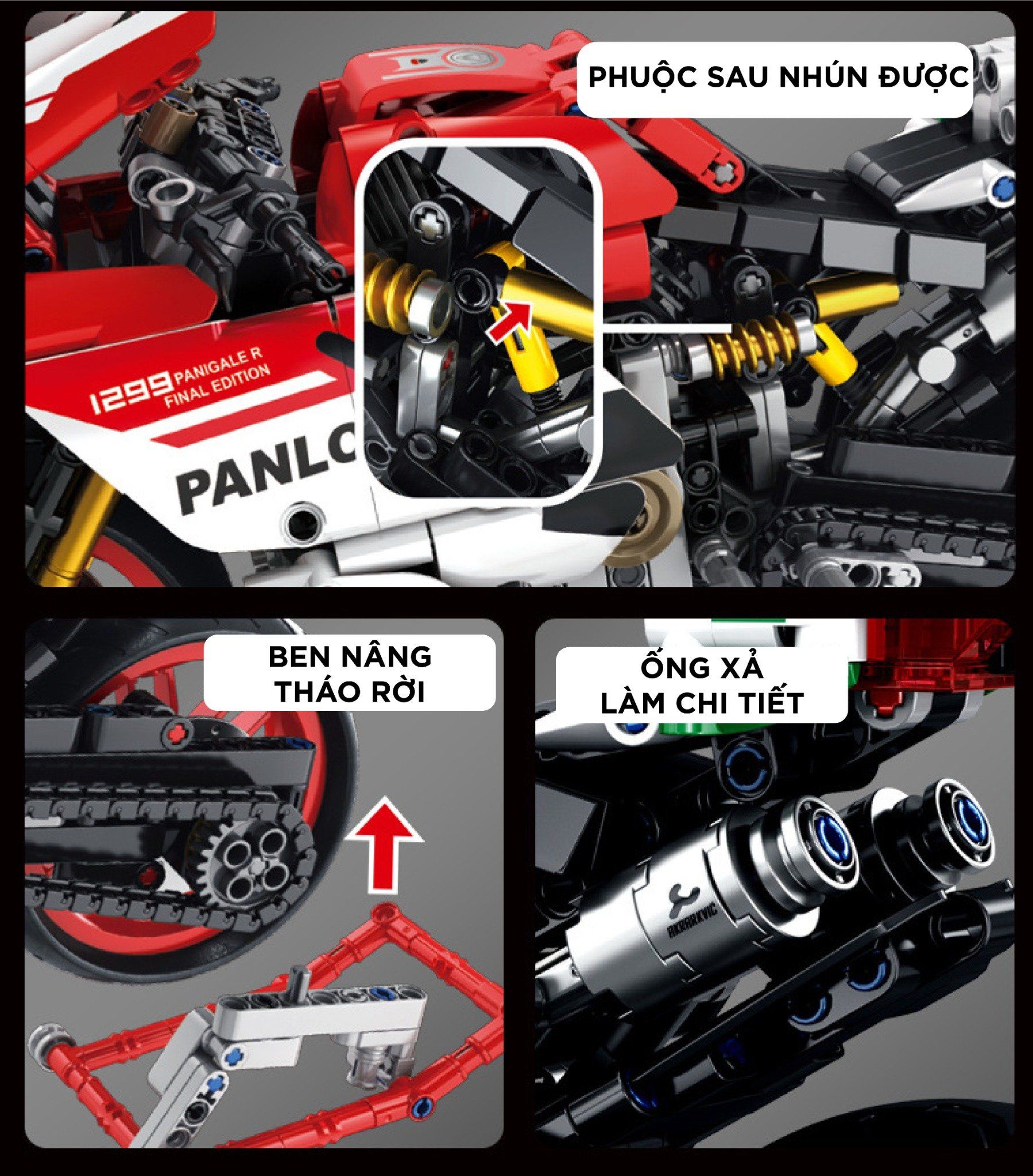 Mô hình xe mô tô lắp ghép Ducati 1299 Panigale R Technic 803 pcs tỉ lệ 1:6 LG005