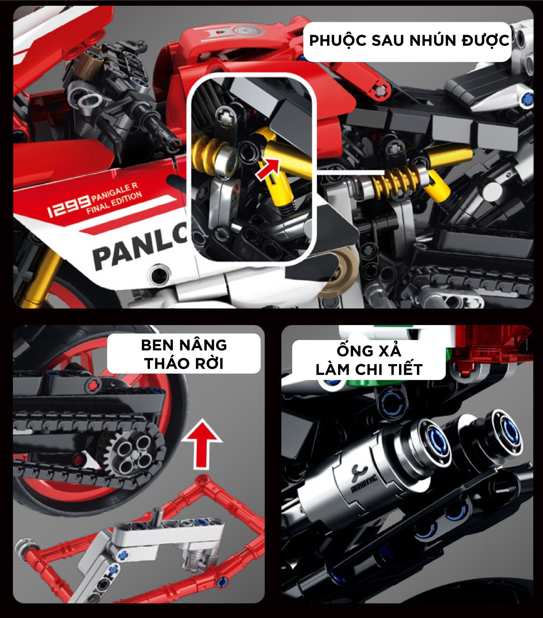  Mô hình xe mô tô lắp ghép Ducati 1299 Panigale R Technic 803 pcs tỉ lệ 1:6 LG005 