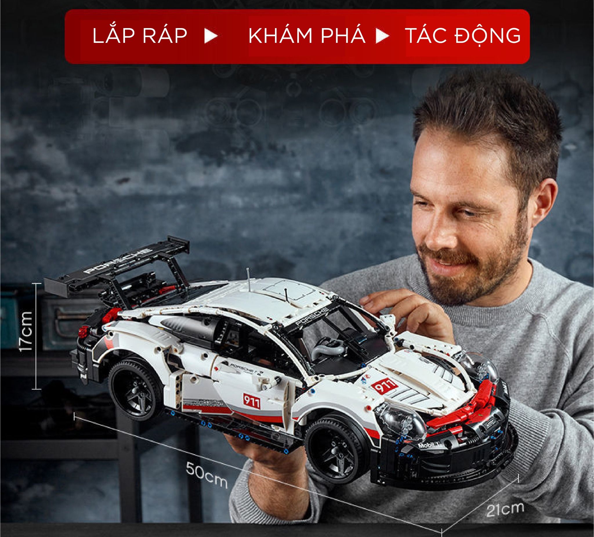  Mô hình xe ô tô lắp ghép Porsche 911 RSR Technic 1580 pcs tỉ lệ 1:10 LG004 