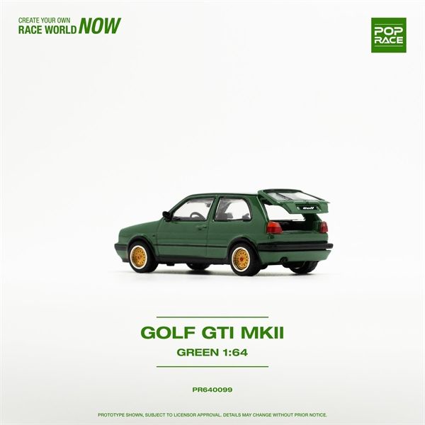 Mô hình xe Volkwagen Golf GTI MK2 Oak Green mở cốp sau tỉ lệ 1:64 Poprace PR640099