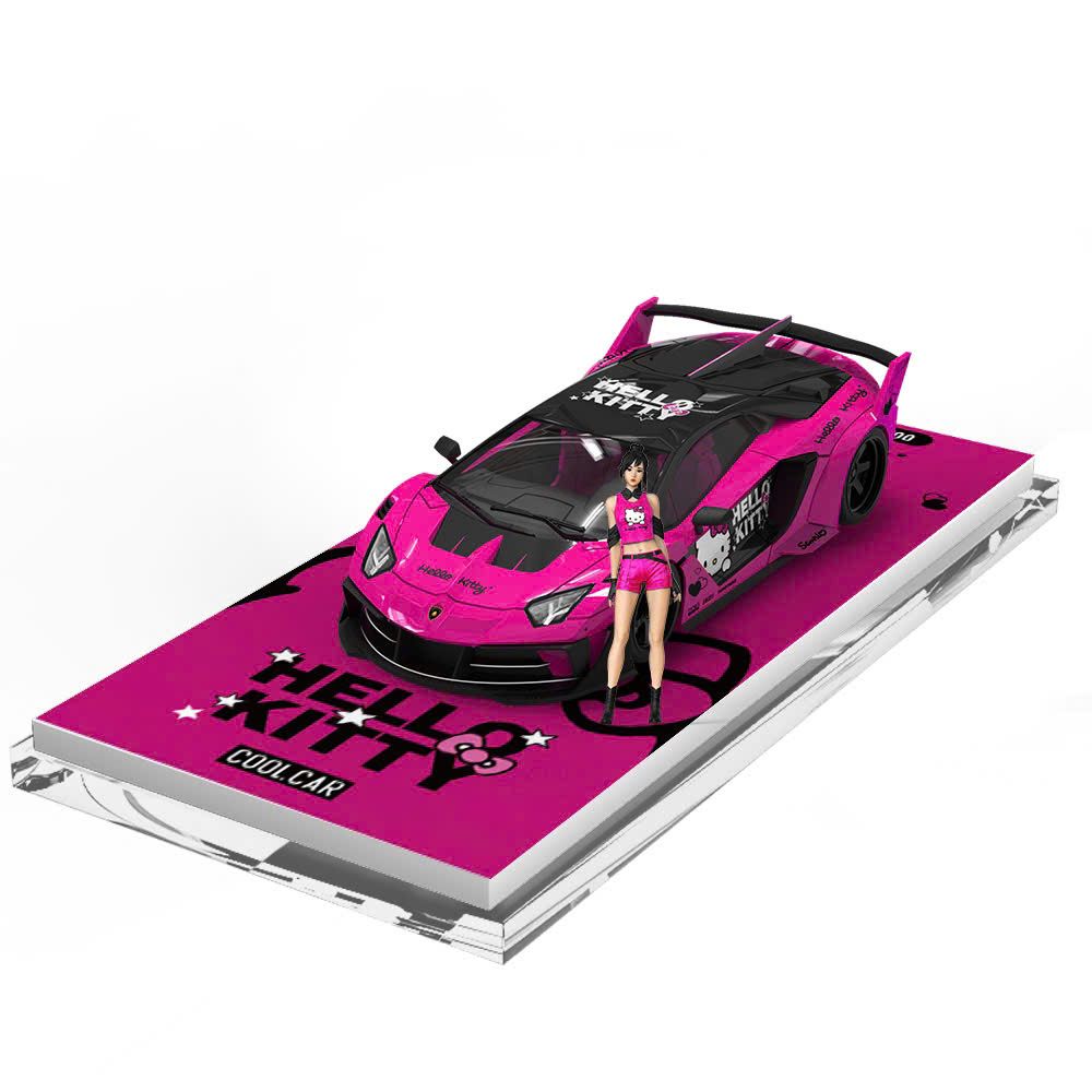 Mô hình xe Lamborghini LBWK Aventador GT EVO Hello kitty dark pink tỉ lệ 1:64 Cool Car CC643826