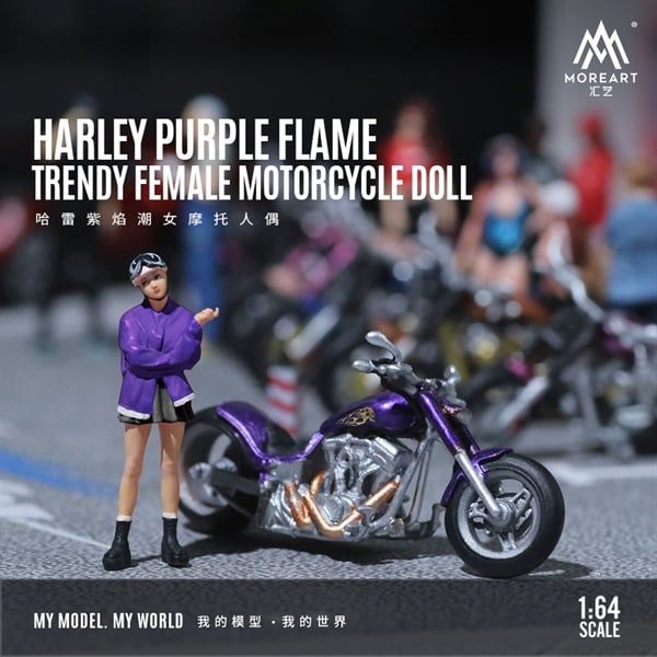 Mô hình nhân vật và xe Harley Purple Flame Fashion Girl Motorcycle Doll Set tỉ lệ 1:64 MoreArt MO222118