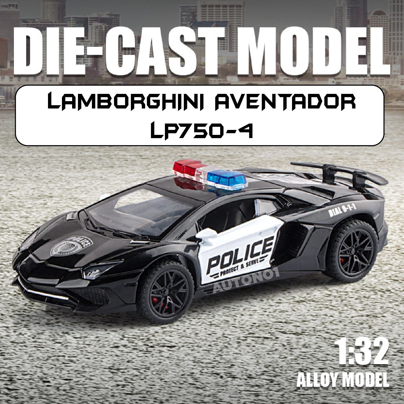 Mô hình xe Lamborghini LP750-4 Police có đèn - có âm thanh tỉ lệ 1:32 Miniauto OT466