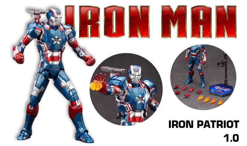 Mô hình nhân vật Marvel Iron man người sắt Iron Patriot 1.0 - Iron man 3 có đèn SHF tỉ lệ 1:10 18CM ZD Toys FG265