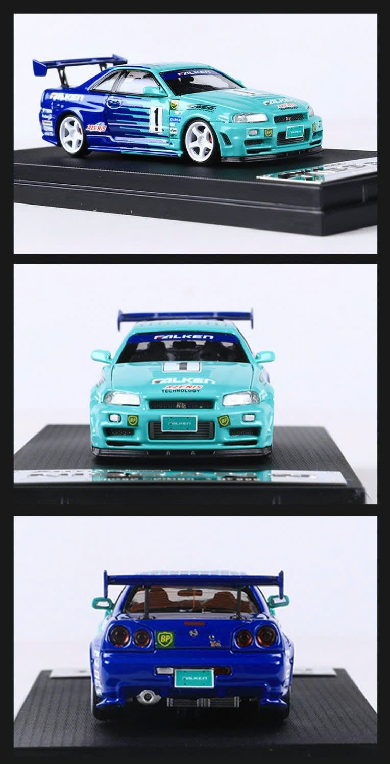 Mô hình xe Nissan Skyline GTR R34 Spoon/Falken painted có hộp mica tỉ lệ 1:64 Fast Speed FS-R34-6