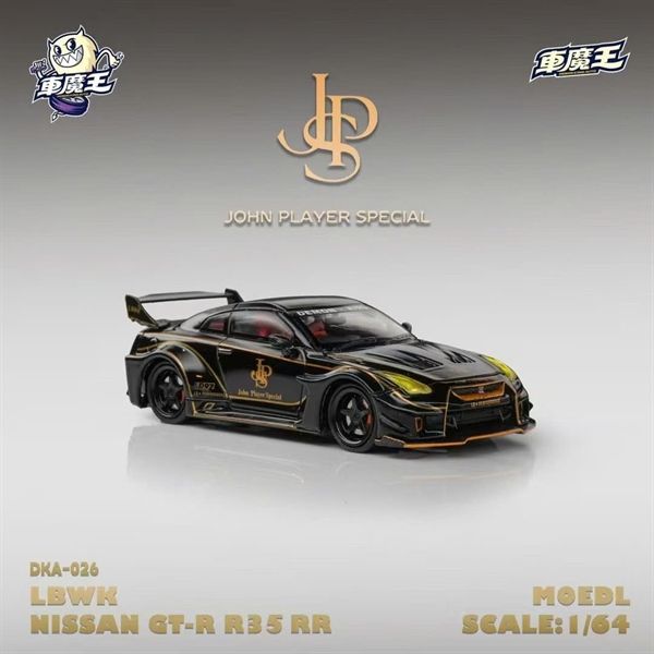 Mô hình xe Nissan GTR R35 RR JPS John Player Special black stripe gold tỉ lệ 1:64 Demon king DKA-026