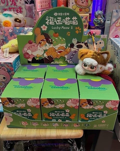 Blind box hộp mù móc khóa CIAOKA Lucky meow Mèo thần tài v2 green box Blind box chính hãng Baby Three BL026