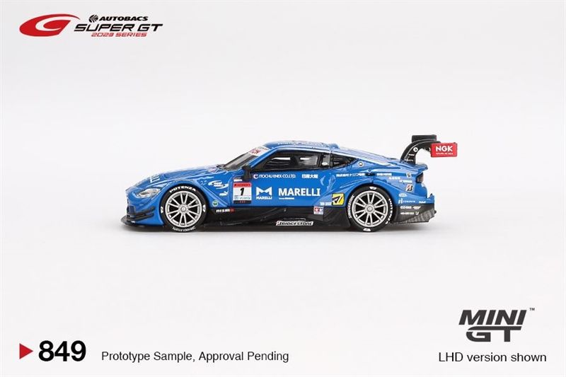 Mô hình xe Nissan Z GT500 #1 MARELLI IMPUL Z team Impul 2023 bản card tỉ lệ 1:64 Minigt MGT00849-BL
