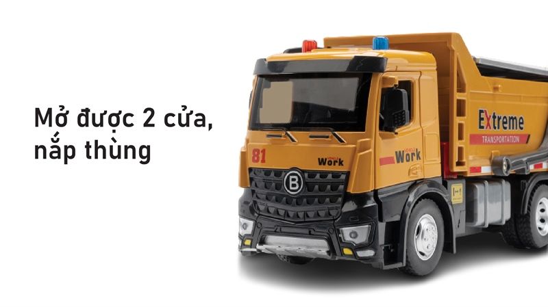 Mô hình xe công trình chở đất, đá, vật tư với thùng chở hàng rộng có nắp tỉ lệ 1:24 Metal DieCast OT295