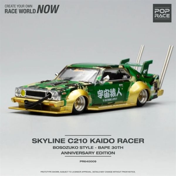 Mô hình xe Bosozuko Skyline C210 Kaido racer Bape A Bathing Ape limited edition hộp mica tỉ lệ 1:64 Poprace PR640009