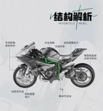  Mô hình xe lắp ráp Kawasaki H2R hợp kim có âm thanh có đèn 1:12 Alloy Model MT033 