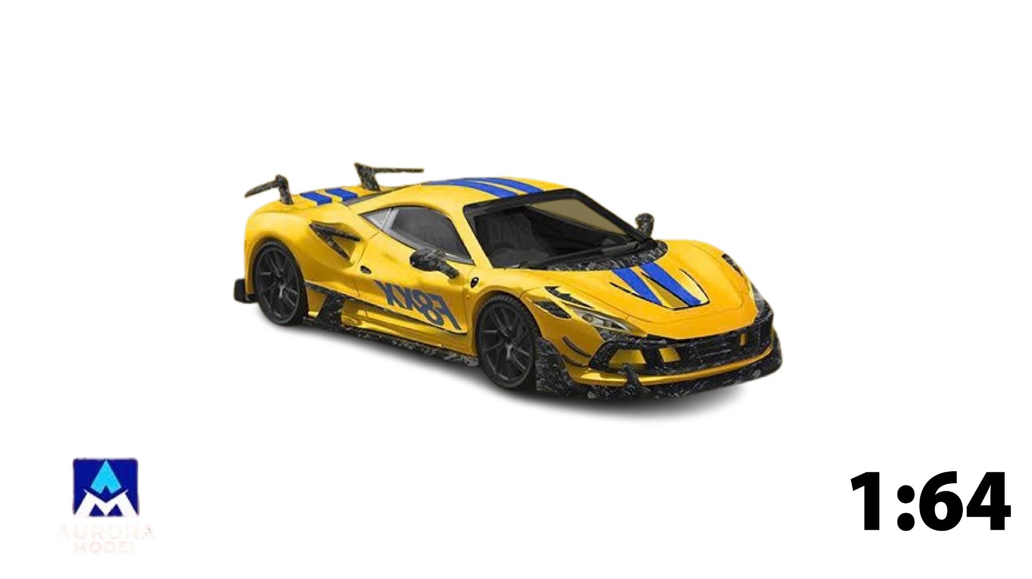 Mô hình xe Ferrari F8 Tributo Mansory modified version F8XX third batch Yellow tỉ lệ 1:64 Aurora Model AM646507