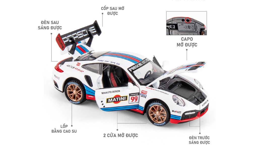 MÔ HÌNH XE PORSCHE 911 GT3 RSR 1:32 MINIAUTO 7989