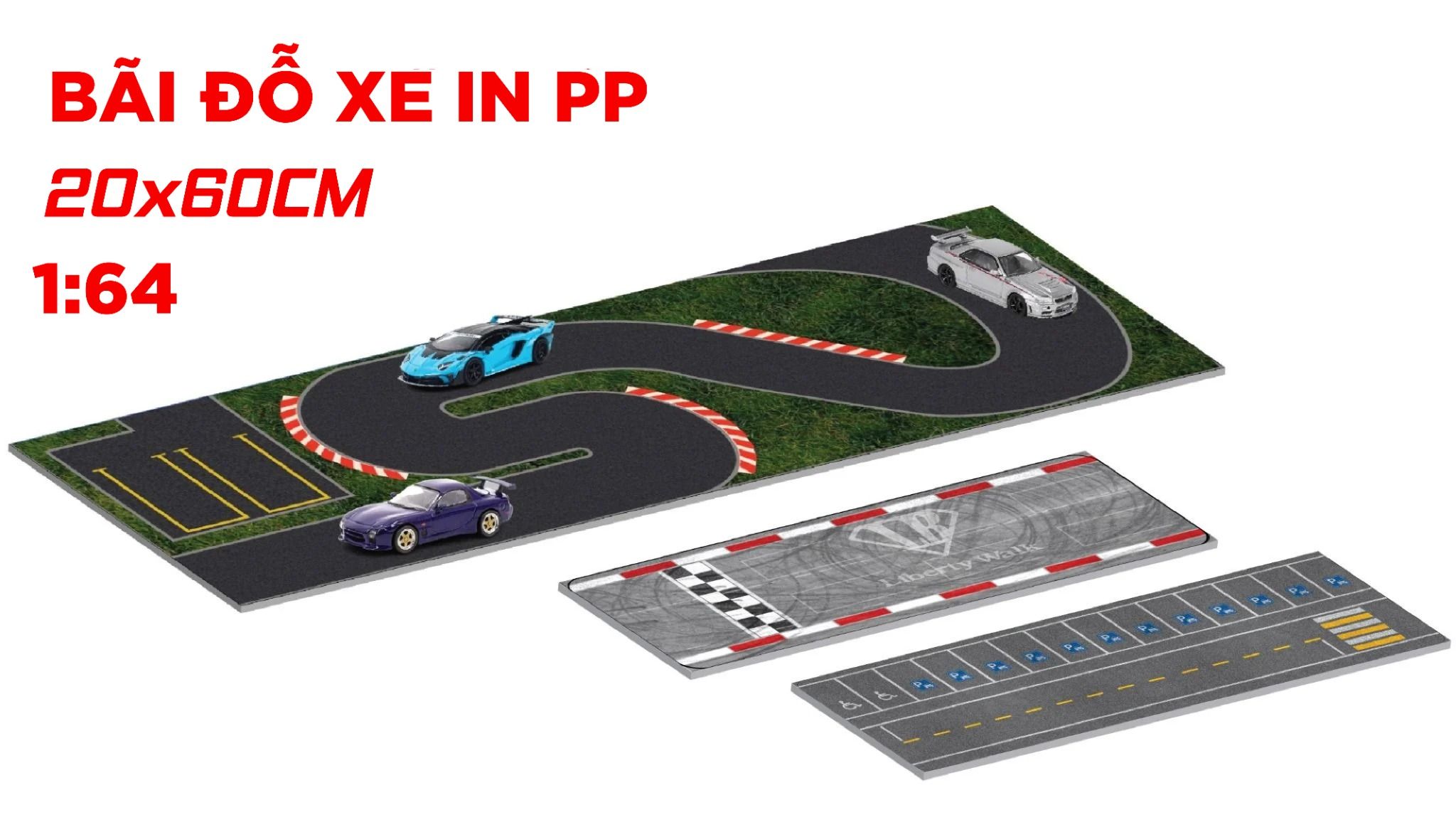 Diorama mặt đường/ bãi đỗ xe parking in PP cán mờ chống nước bụi bẩn khổ dài 20x60cm cho xe mô hình 1:64 DR030