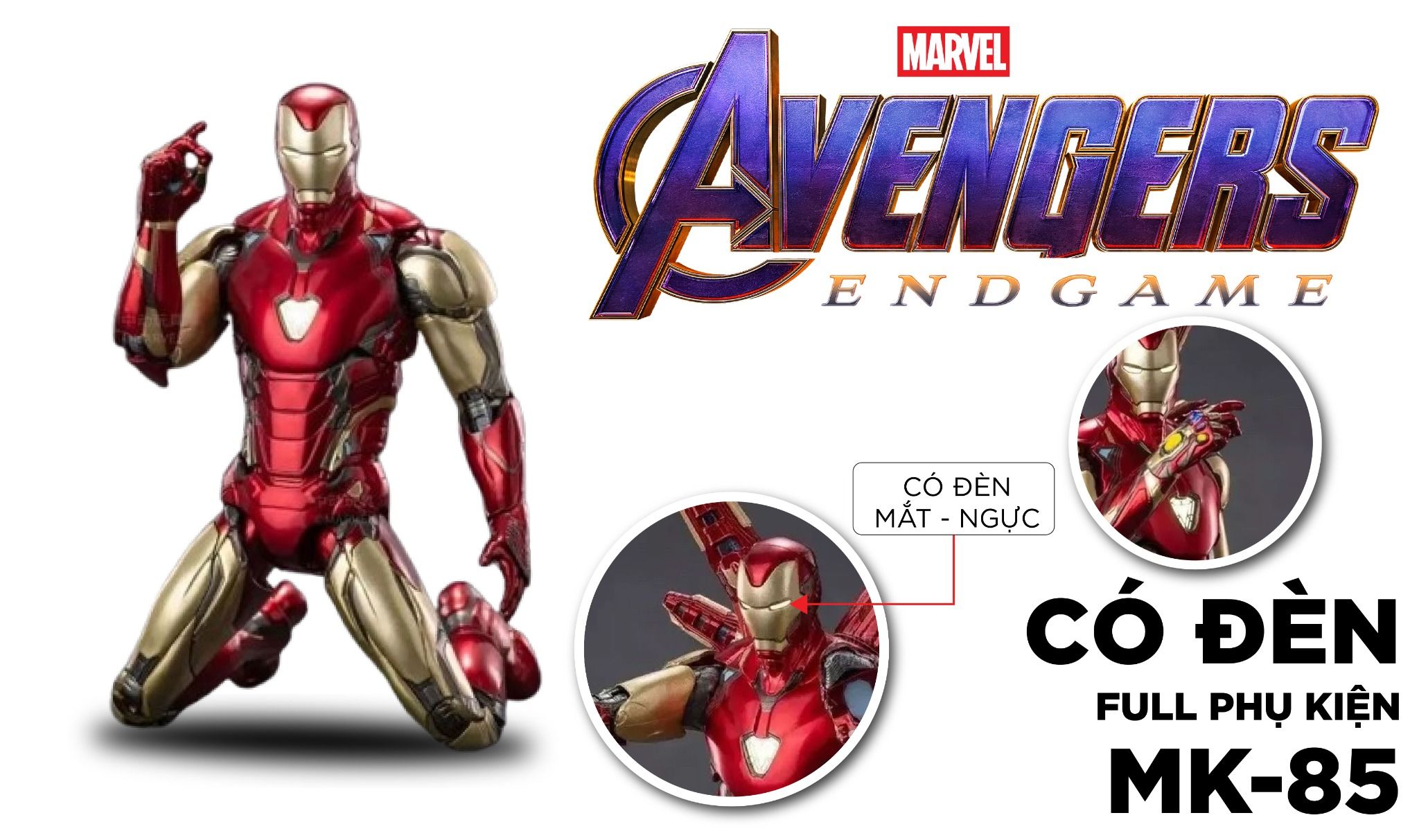 Mô hình nhân vật Marvel Iron man người sắt Mark 85 MK85 SHF Avengers Endgame Ver 2.0 có đèn led + phụ kiện tỉ lệ 1:10 18CM ZD Toys FG264E