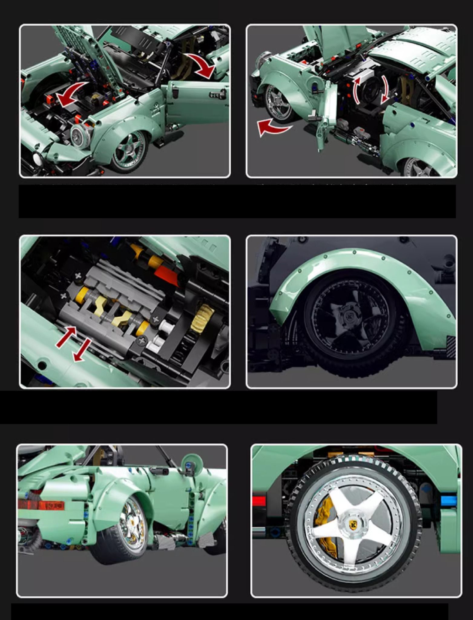  Mô hình xe ô tô lắp ghép Porsche 911 RWB JDM body kit 2435 pcs tỉ lệ 1:10 LG023 