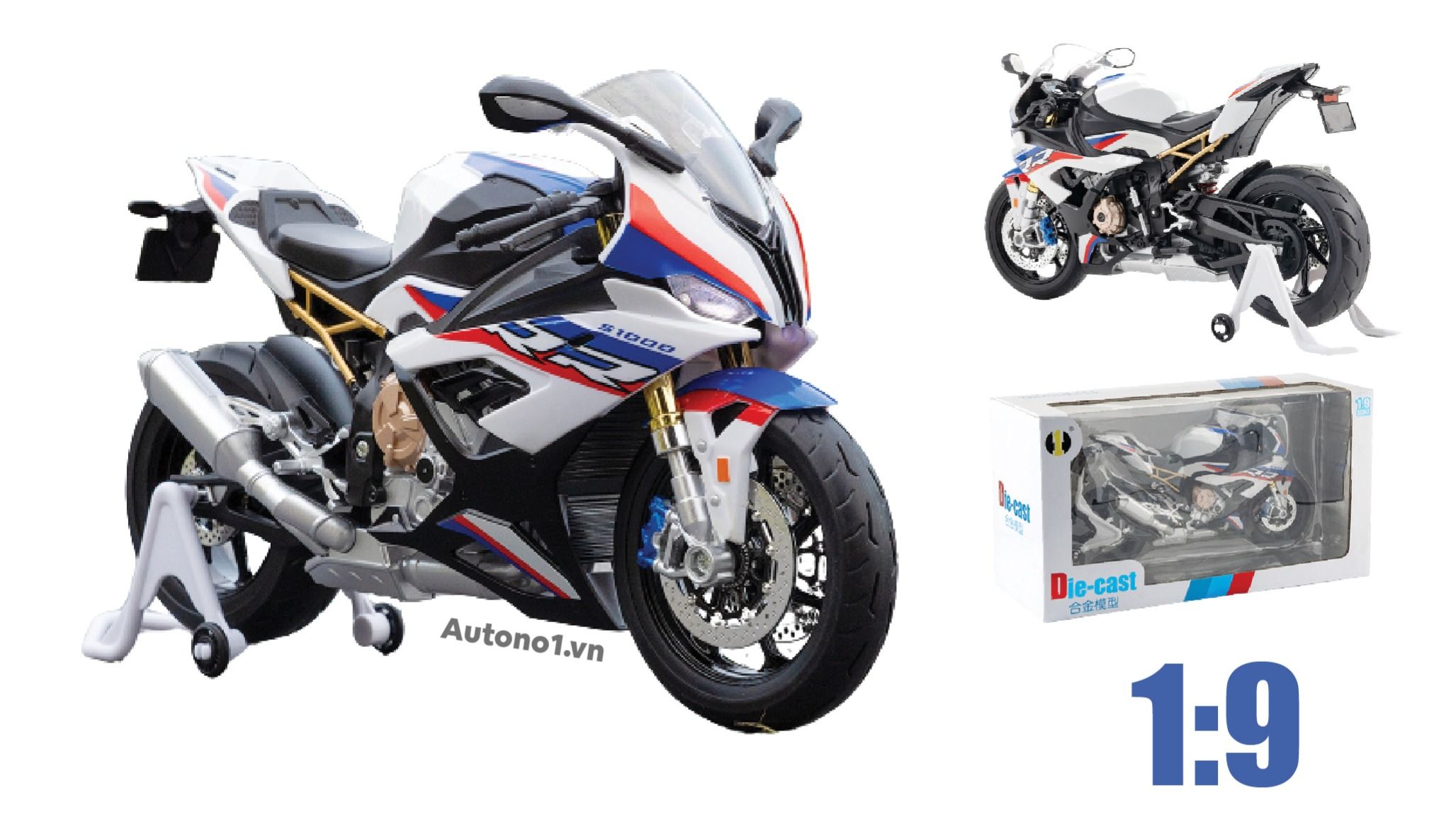 Mô hình xe BMW S1000RR tỉ lệ 1:9 Huayi Alloy MT050