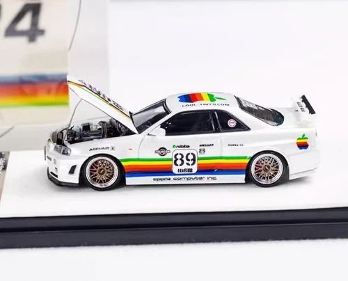 Mô hình xe Nissan Skyline GTR R34 White Apple #89 JDM mở được capo tỉ lệ 1:64 Time micro TM643433