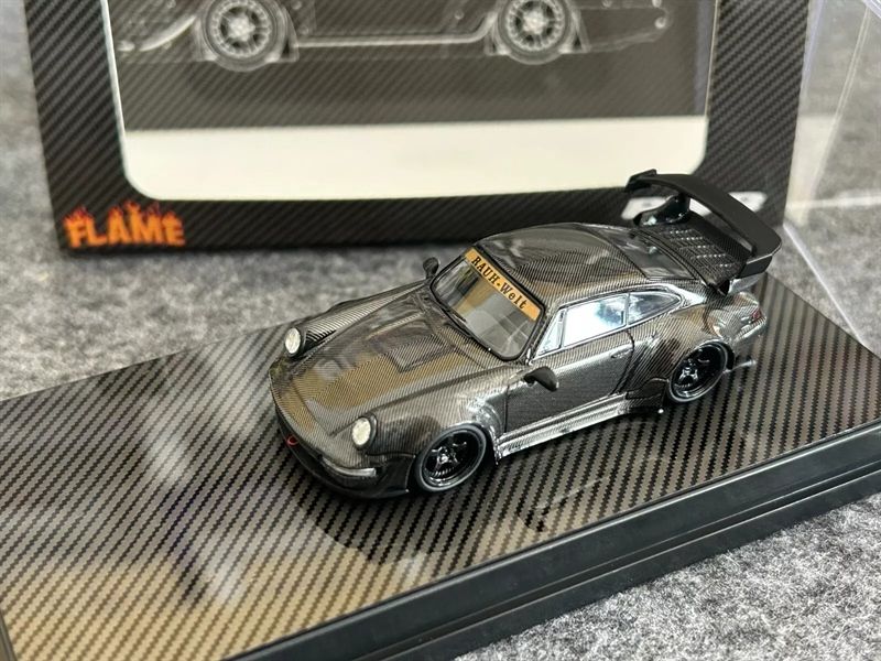 Mô hình xe Porsche 964 Rauh welt RWB full carbon + đế carbon tỉ lệ 1:64 Flame model OT64251