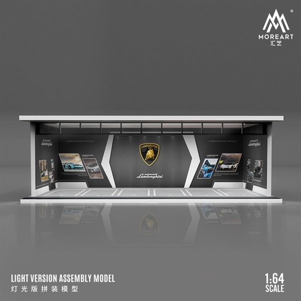 Hộp trưng bày mica mô phỏng bãi đỗ xe LAMBORGHINI kích thước 30x13.3x10cm tỉ lệ 1:64 MoreArt MO914005