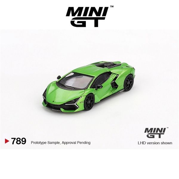 Mô hình xe Lamborghini Revuelto Verde Selvans bản card tỉ lệ 1:64 MINIGT MGT00789-BL