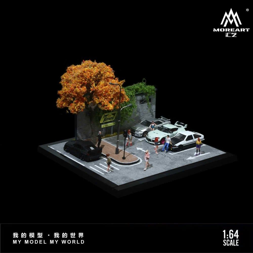 Hộp trưng bày mô phỏng bãi giữ xe có phụ kiện + đèn đường + có mica tỉ lệ 1:64 More Art MO960203
