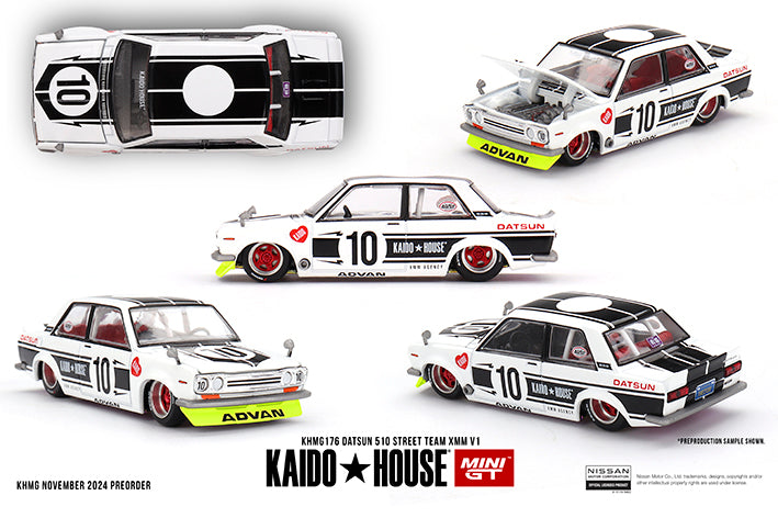 Mô hình xe Datsun 510 Street Team XMM V1 #10 tỉ lệ 1:64 Kaido House KHMG176