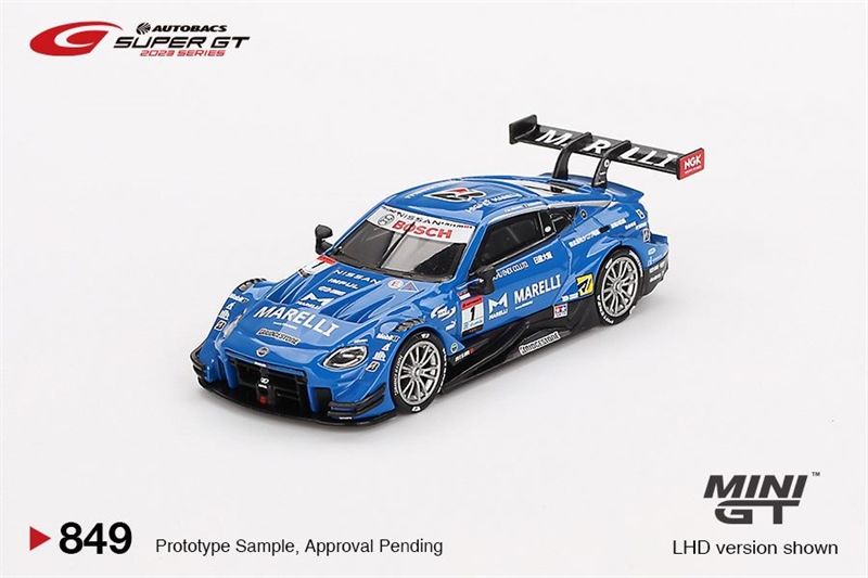 Mô hình xe Nissan Z GT500 #1 MARELLI IMPUL Z team Impul 2023 bản card tỉ lệ 1:64 Minigt MGT00849-BL