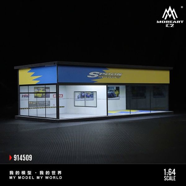 Hộp trưng bày mô phỏng Garage SPOON có đèn - mica bảo vệ tỉ lệ 1:64 MoreArt MO914509