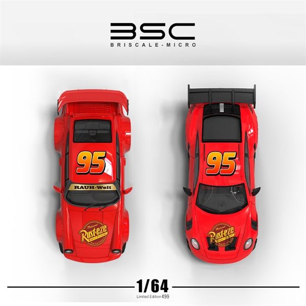 Mô hình xe Porsche 911 (992) GT3RS Lightning McQueen Special Edition tỉ lệ 1:64 Briscale Micro BSC BSC644625