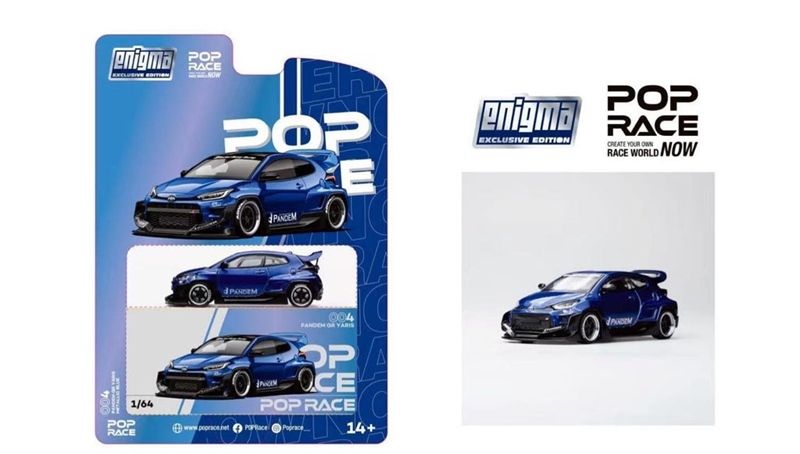 Mô hình xe Pandem GR Yaris Metallic Blue tỉ lệ 1:64 Poprace bản card PRE004