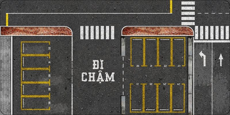 Diorama mặt đường nhiều làn xe, bãi đậu xe in PP cán mờ chống nước bụi bẩn khổ dài kích thước 60x30cm dành cho xe mô hình 1:64 Autono1 DR601