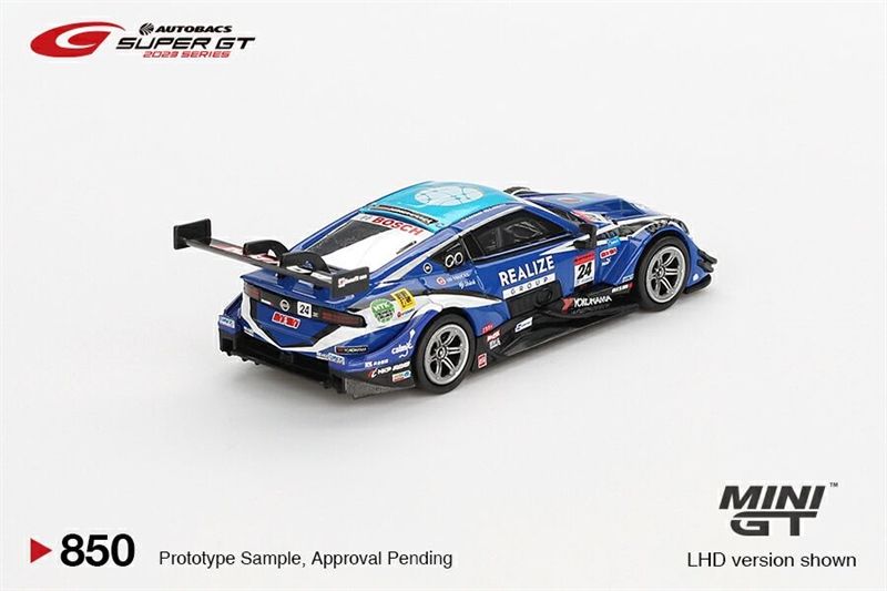 Mô hình xe Nissan Z GT500 #24 REALIZE CORPORTATION ADVAN Z team Kondo racing 2023 bản card tỉ lệ 1:64 Minigt MGT00850-BL