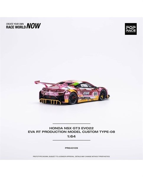 Mô hình xe Honda NSX GT3 eva rt production model-08 pink tỉ lệ 1:64 Poprace PR6400109