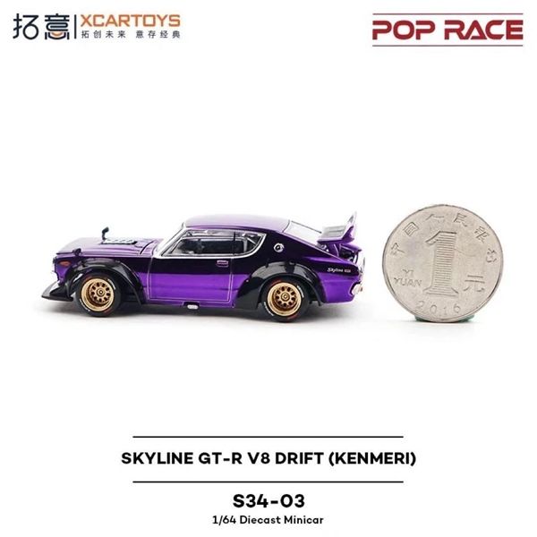 Mô hình xe Nissan Skyline Gt-R V8 Drift Kenmeri Purple tỉ lệ 1:64 Poprace x Xcartoys S34-03