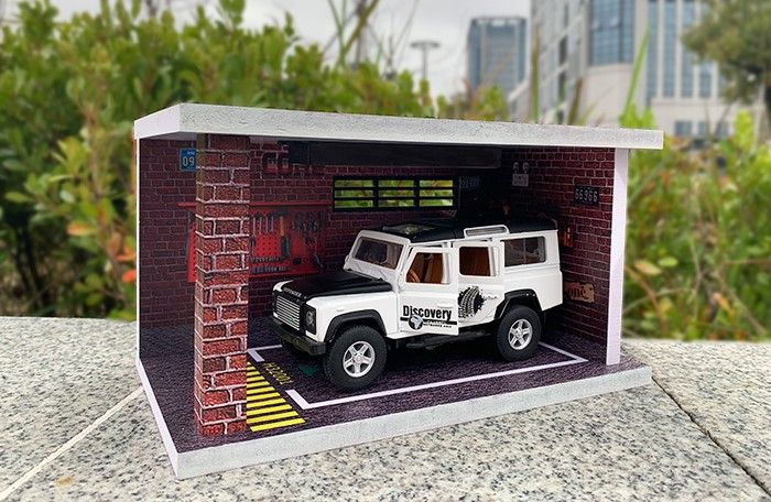Hộp trưng bày PVC bãi đỗ 1 xe tỉ lệ 1:32 có đèn - không mica 22x13x12.3cm PK374 132-1