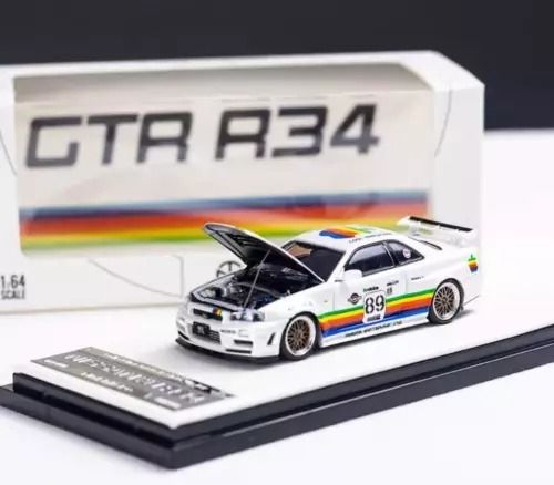 Mô hình xe Nissan Skyline GTR R34 White Apple #89 JDM mở được capo tỉ lệ 1:64 Time micro TM643433