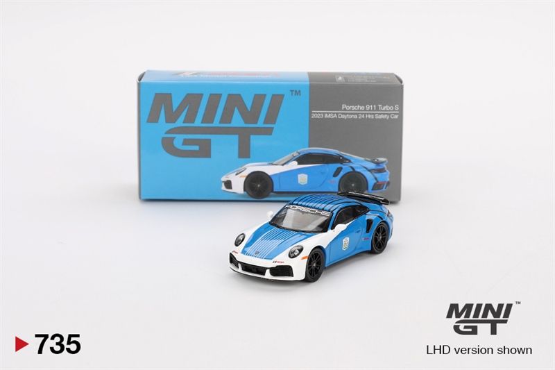 Mô hình xe Porsche 911 Turbo S Safety Car 2023 IMSA Daytona 24 Hrs tỉ lệ 1:64 MiniGT MGT00735