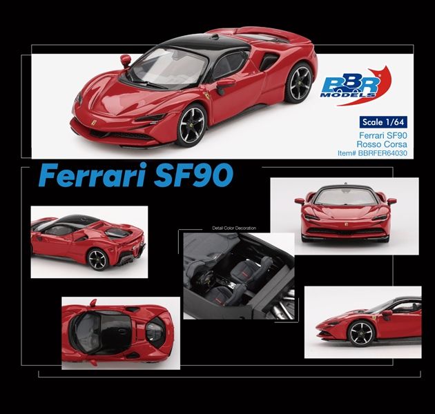Mô hình xe Ferrari SF90 Rosso Corsa tỉ lệ 1:64 BBR model BBRFER64030