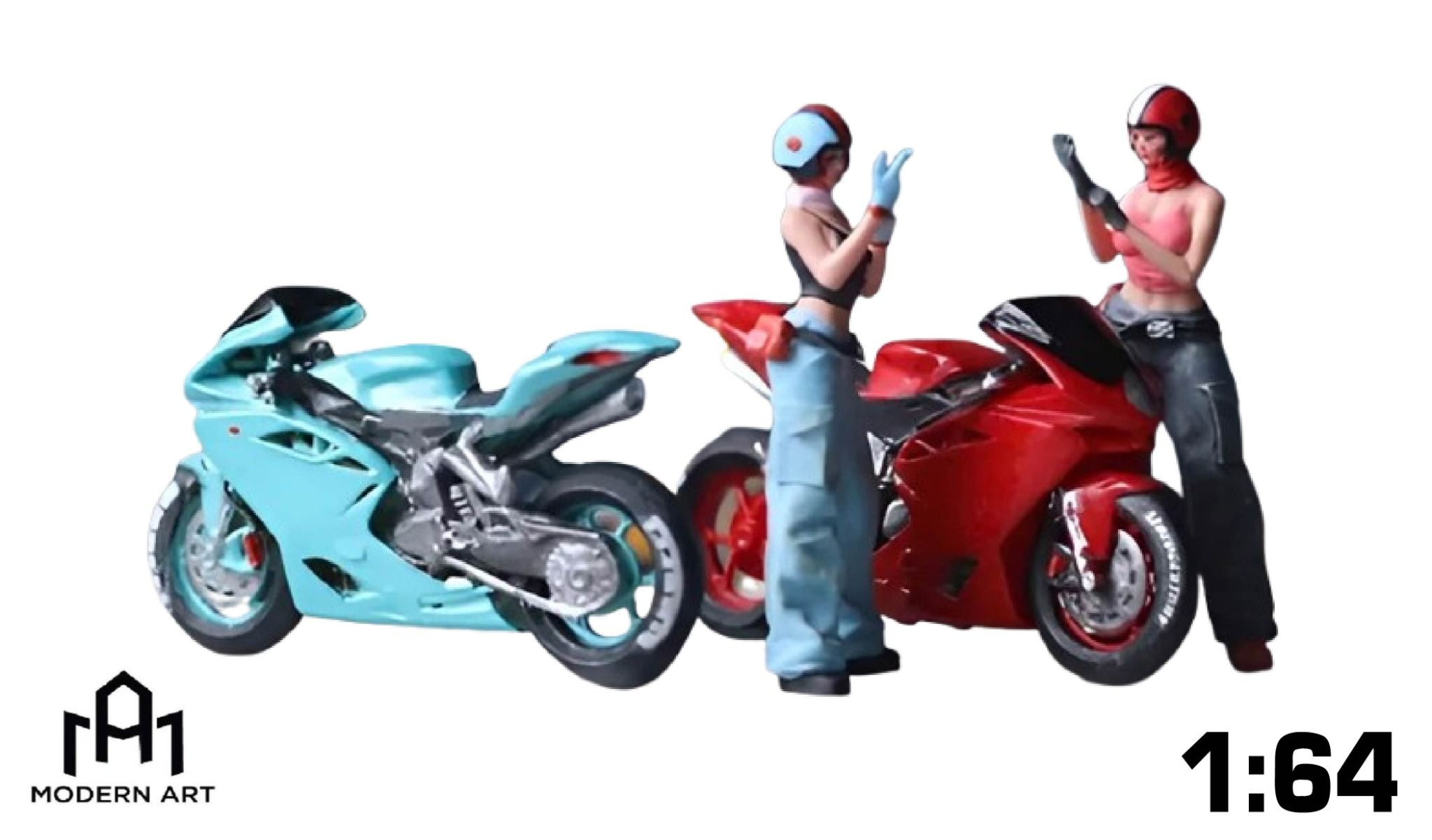 Mô hình nhân vật nữ và xe mô tô Aprilia Motorcycle Girl Doll Set resin tỉ lệ 1:64 MoreArt MO222159