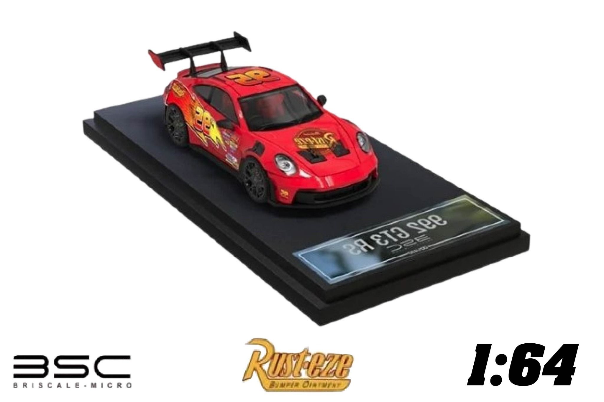 Mô hình xe Porsche 911 (992) GT3RS Lightning McQueen Special Edition tỉ lệ 1:64 Briscale Micro BSC BSC644625