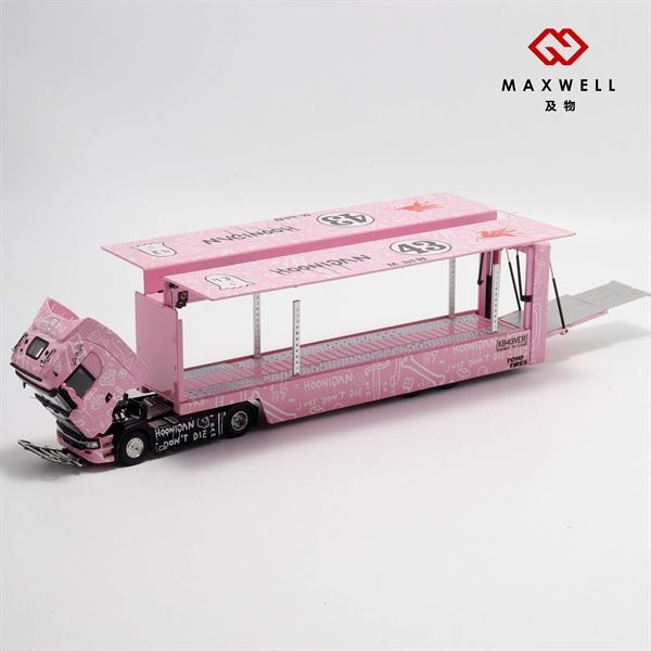 Mô hình xe container đầu kéo Scania Mobil Pink - tháo rời đầu tỉ lệ 1:64 Maxwell MW640026